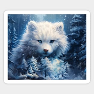 Winter White Wolf Magnet